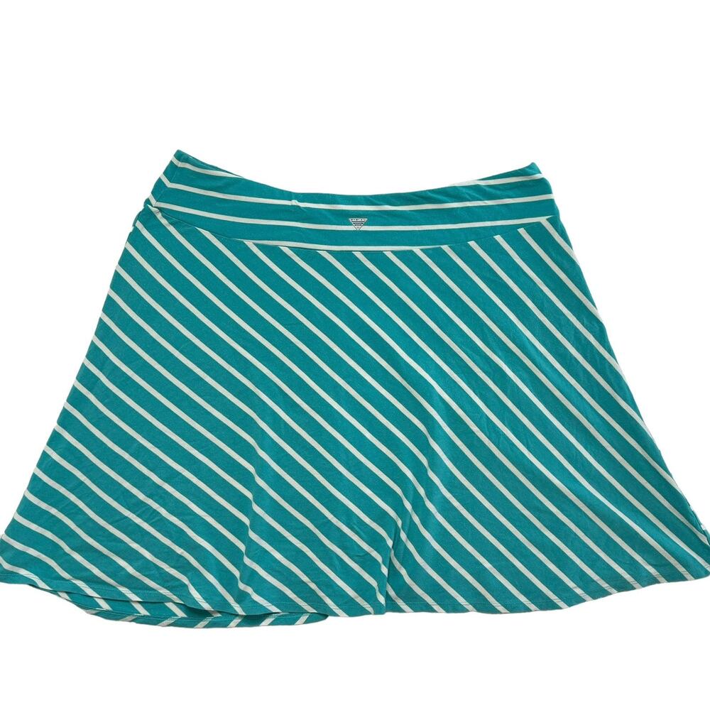 COLUMBIA PFG Omni-Wick Pull On A-line Skirt in Teal White Stripe Size XL Rayon - Picture 2 of 6